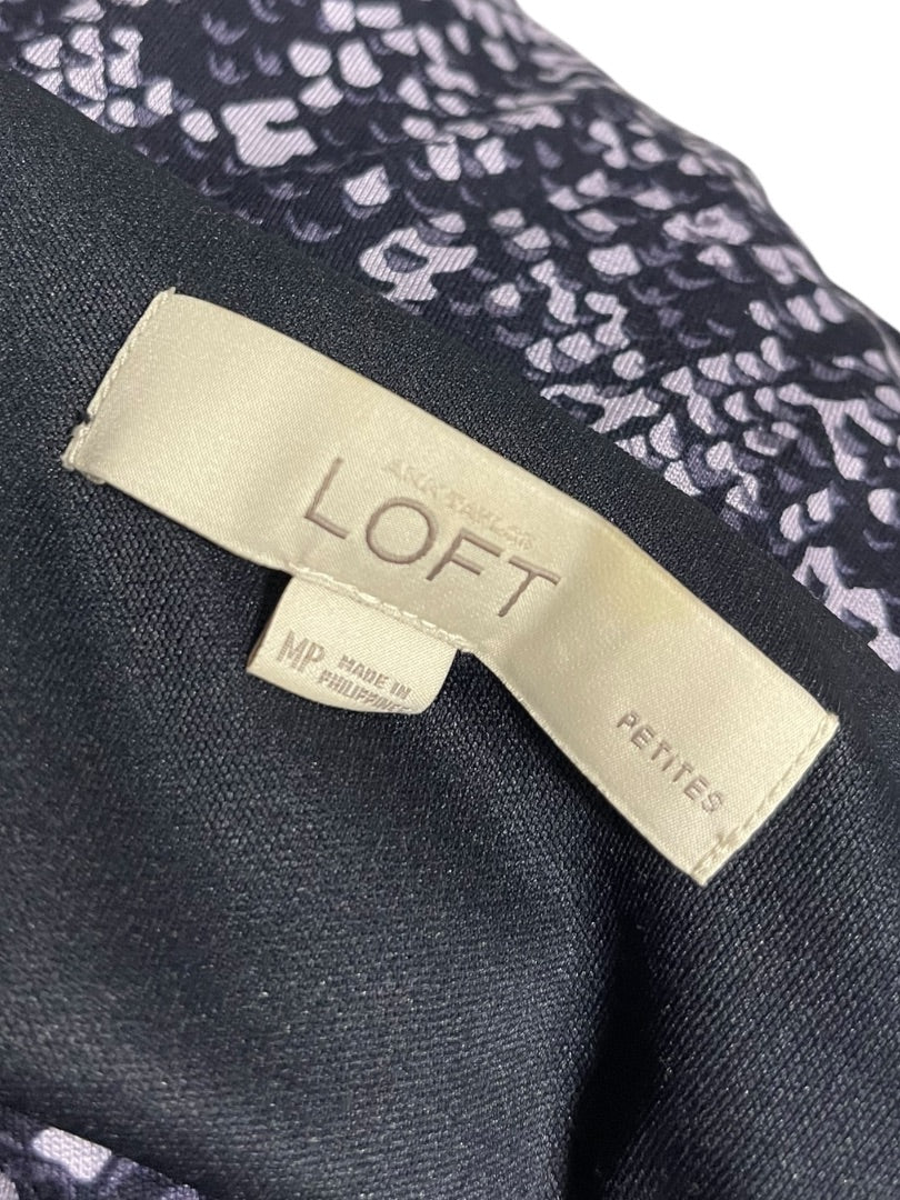 Medium Petite Loft Navy Lavender Pullover Dress Drape Neckline Stretch