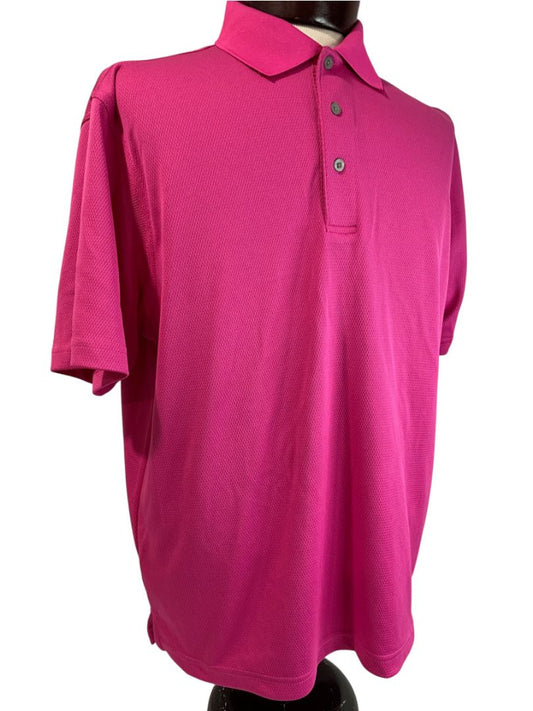 Large PGA Tour Mens Hot Pink Short Sleeve Golf Polo Shirt Performance Fabric