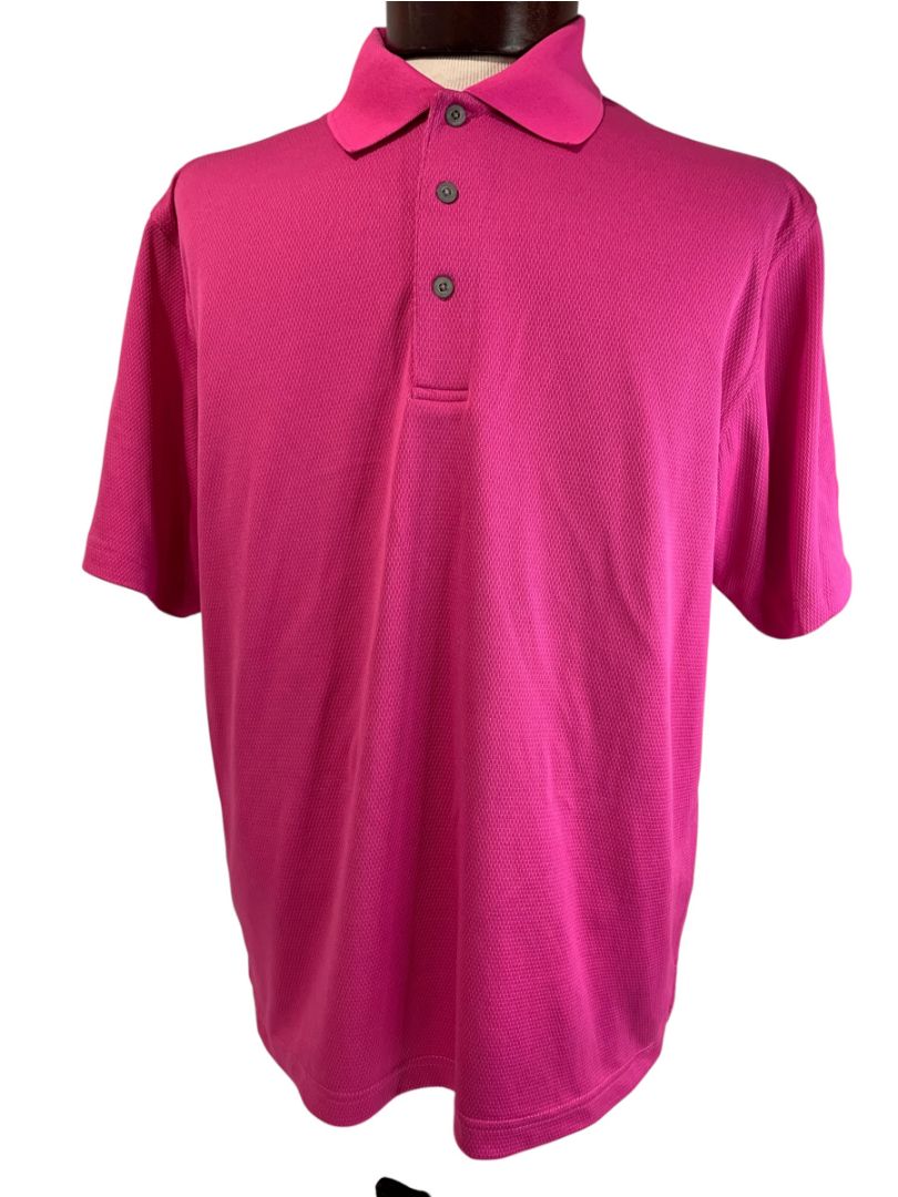Large PGA Tour Mens Hot Pink Short Sleeve Golf Polo Shirt Performance Fabric