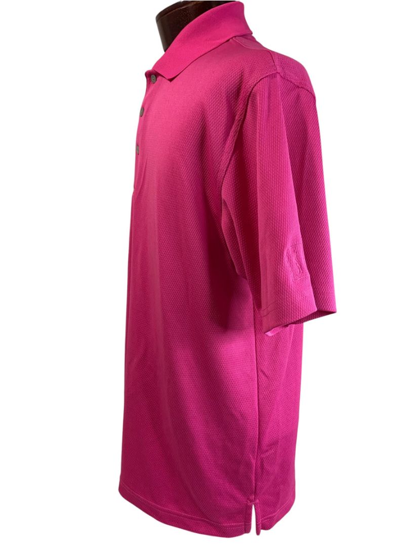 Large PGA Tour Mens Hot Pink Short Sleeve Golf Polo Shirt Performance Fabric