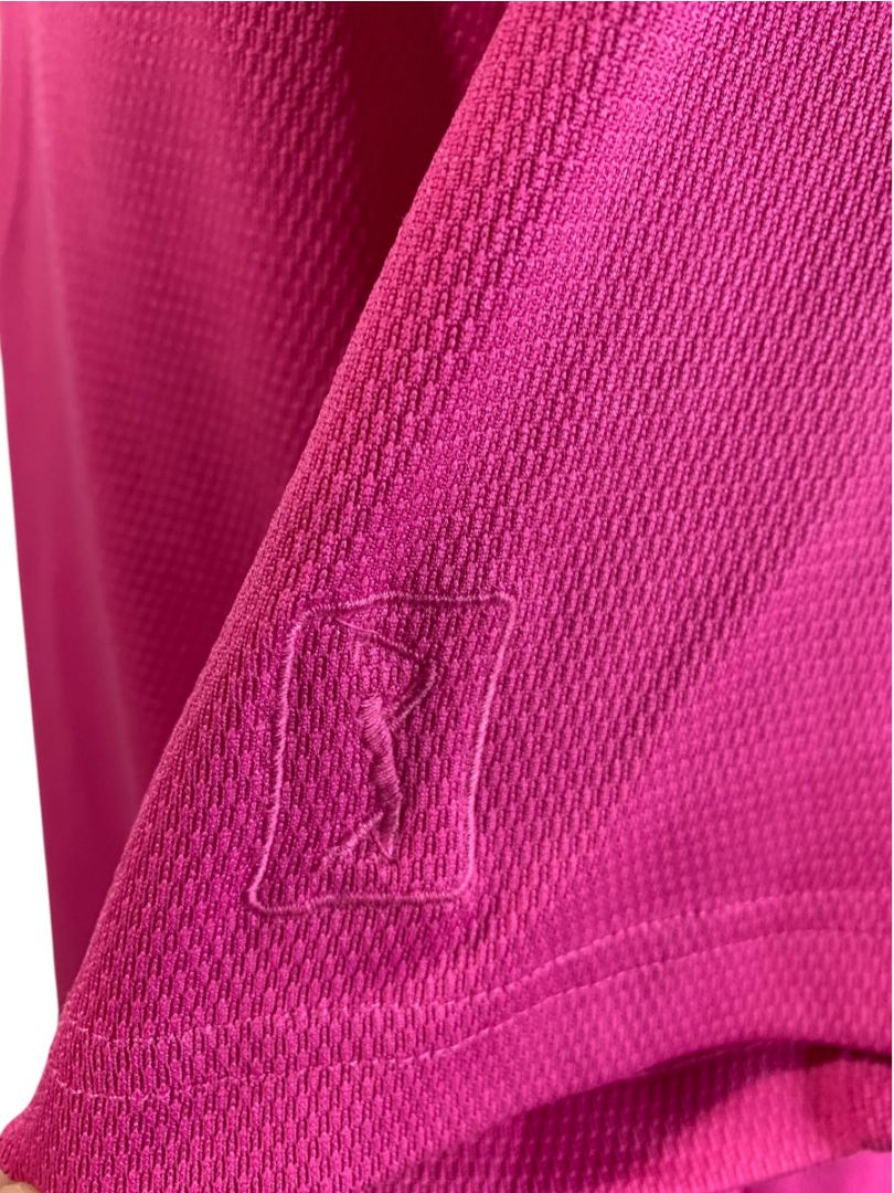 Large PGA Tour Mens Hot Pink Short Sleeve Golf Polo Shirt Performance Fabric