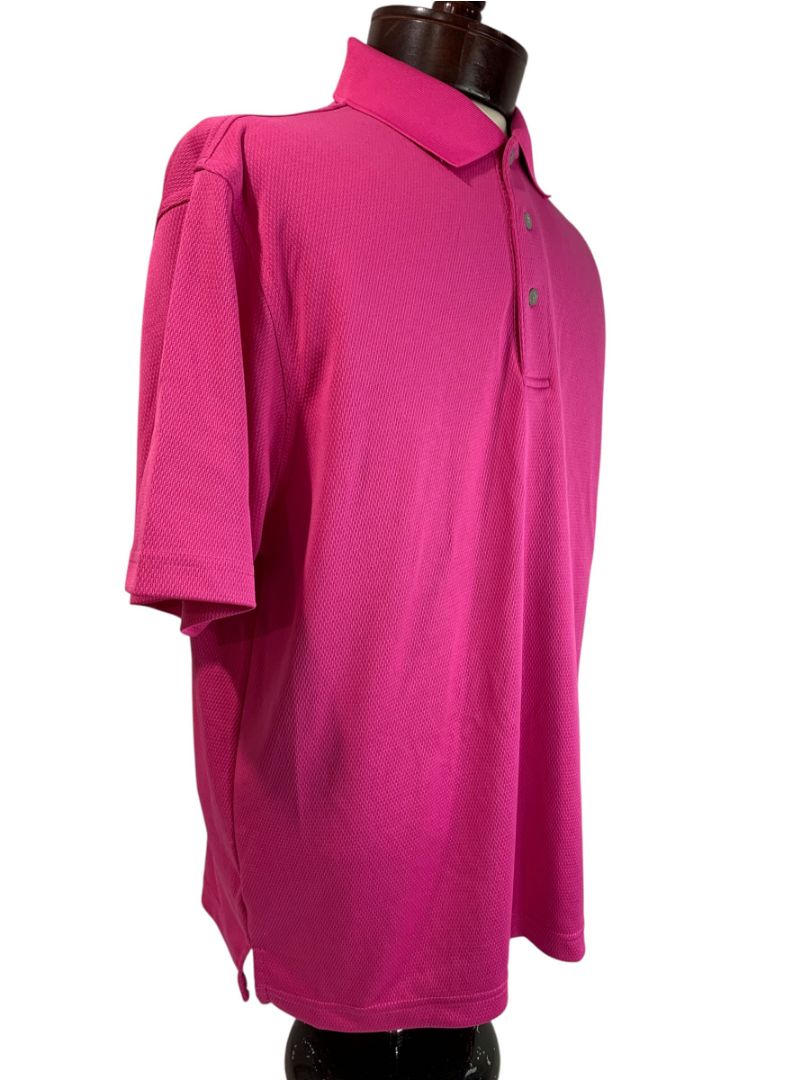 Large PGA Tour Mens Hot Pink Short Sleeve Golf Polo Shirt Performance Fabric
