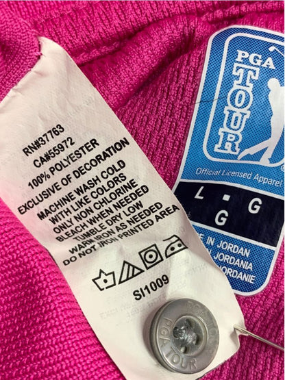 Large PGA Tour Mens Hot Pink Short Sleeve Golf Polo Shirt Performance Fabric