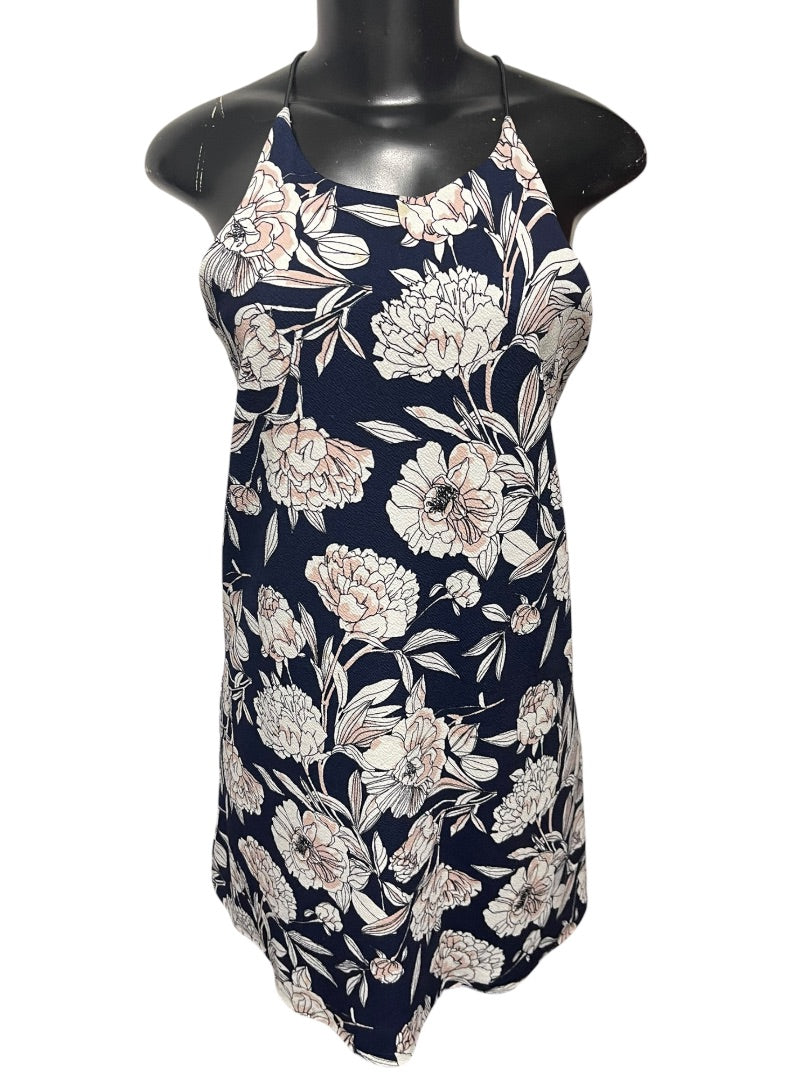 Medium Aqua Trapeze Blue Pink Floral Shift Summer Dress Sleeveless