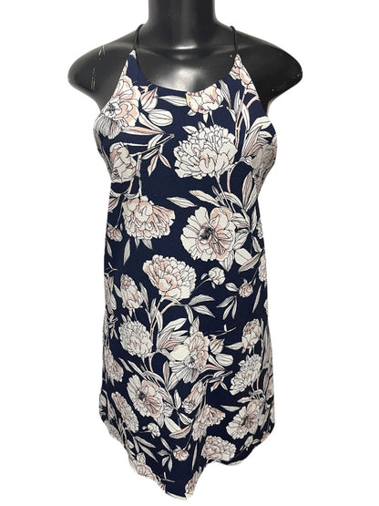 Medium Aqua Trapeze Blue Pink Floral Shift Summer Dress Sleeveless