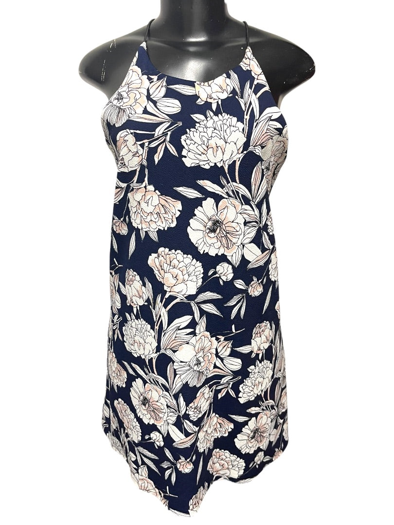 Medium Aqua Trapeze Blue Pink Floral Shift Summer Dress Sleeveless