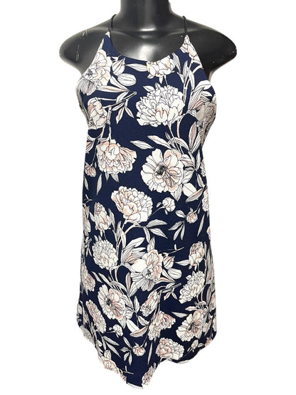 Medium Aqua Trapeze Blue Pink Floral Shift Summer Dress Sleeveless