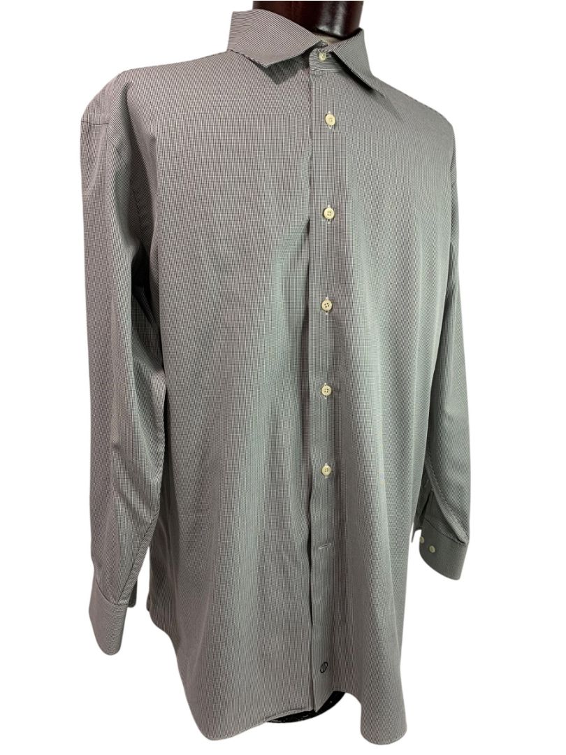 XL (17.5 32/33) David Donahue Mens Dress Shirt Button Up Microcheck Black White
