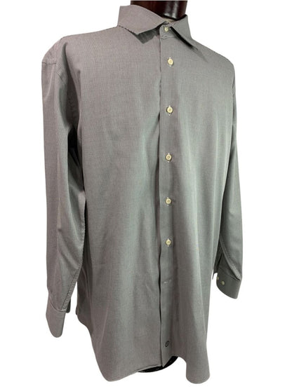 XL (17.5 32/33) David Donahue Mens Dress Shirt Button Up Microcheck Black White