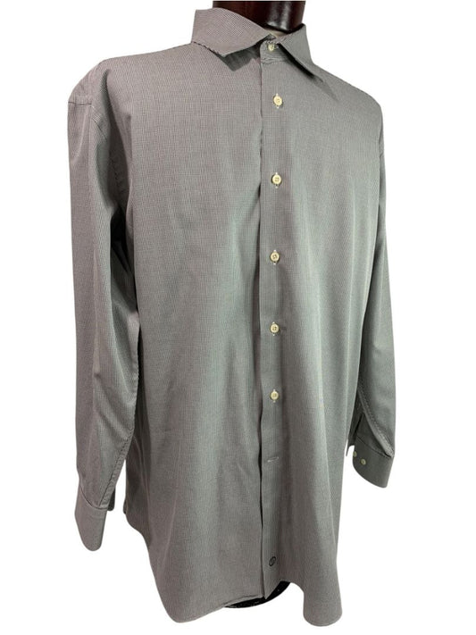 XL (17.5 32/33) David Donahue Mens Dress Shirt Button Up Microcheck Black White