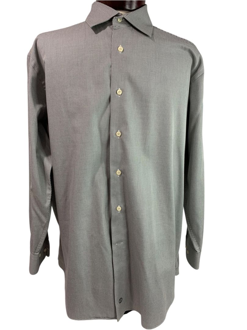 XL (17.5 32/33) David Donahue Mens Dress Shirt Button Up Microcheck Black White
