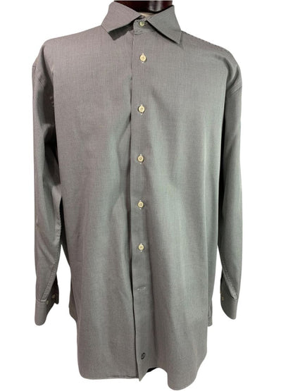 XL (17.5 32/33) David Donahue Mens Dress Shirt Button Up Microcheck Black White