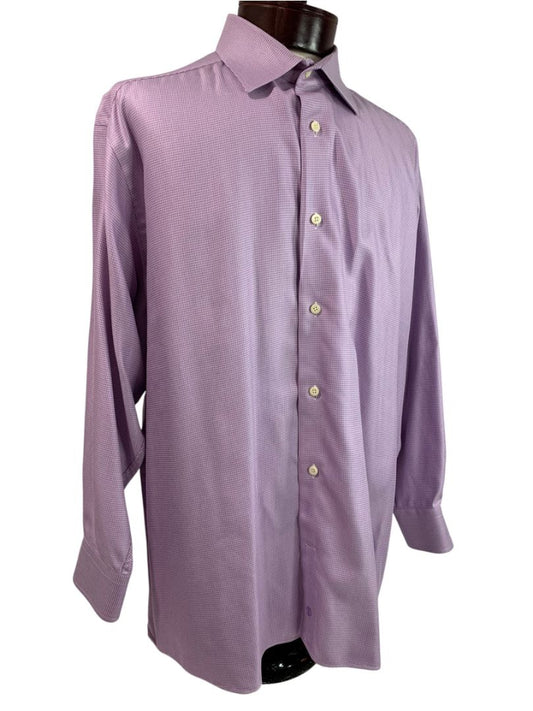 XL (17.5 32/33) David Donahue Mens Dress Shirt Button Up Purple White