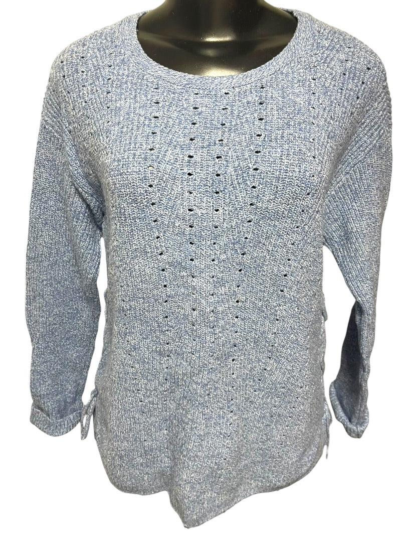 Small Talbots Womens Marled Cornflower Blue Sweater Lace Up Detail