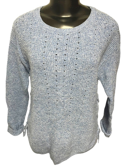 Small Talbots Womens Marled Cornflower Blue Sweater Lace Up Detail