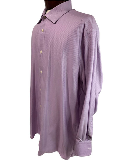XL (17.5 32/33) David Donahue Mens Dress Shirt Button Up Purple White