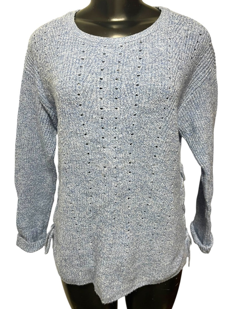 Small Talbots Womens Marled Cornflower Blue Sweater Lace Up Detail