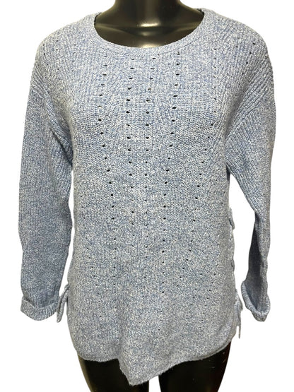 Small Talbots Womens Marled Cornflower Blue Sweater Lace Up Detail