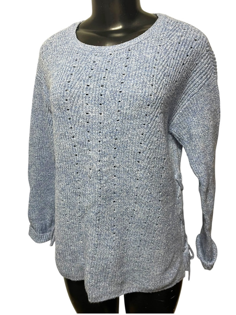 Small Talbots Womens Marled Cornflower Blue Sweater Lace Up Detail