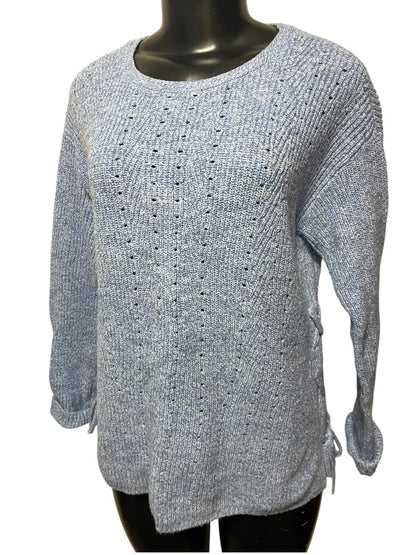 Small Talbots Womens Marled Cornflower Blue Sweater Lace Up Detail