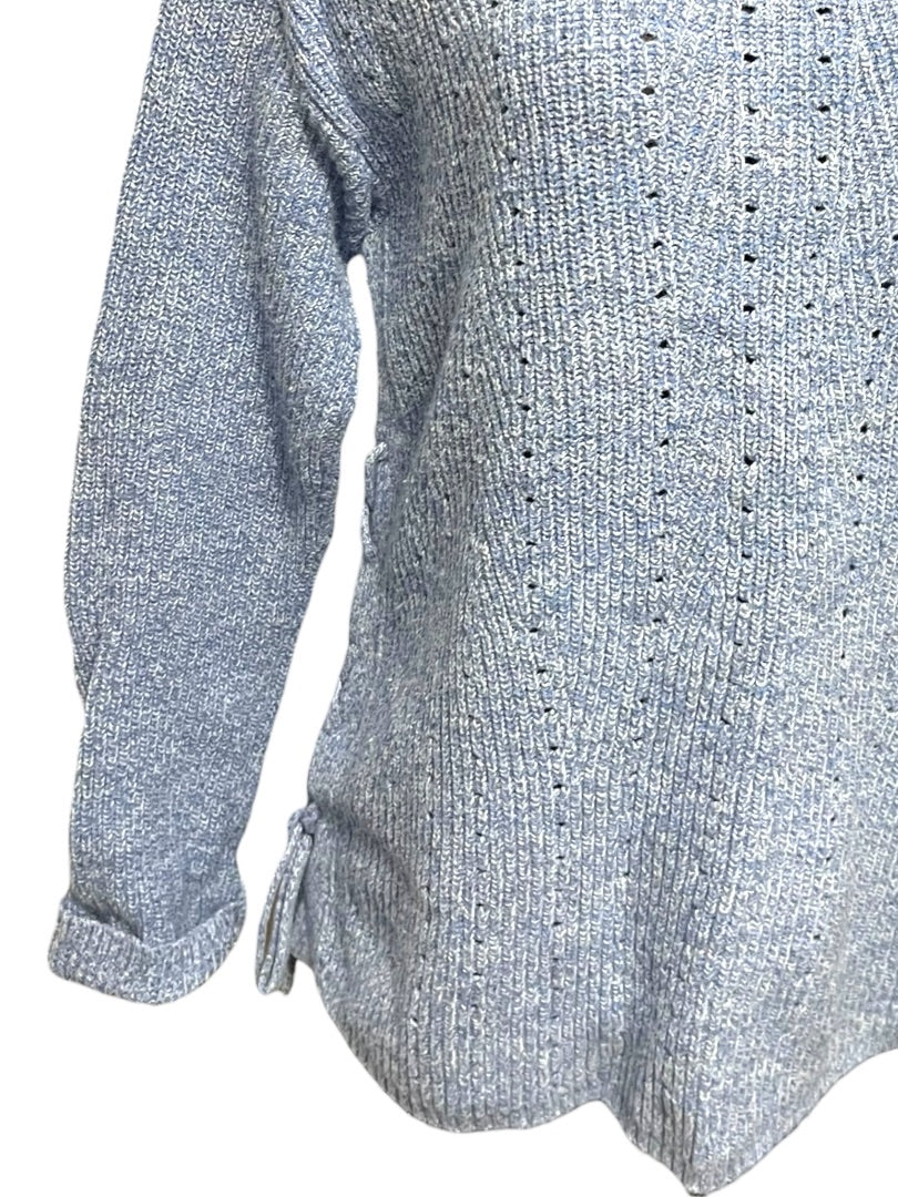 Small Talbots Womens Marled Cornflower Blue Sweater Lace Up Detail