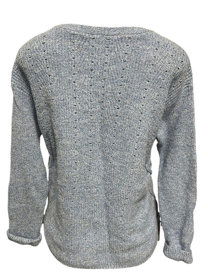 Small Talbots Womens Marled Cornflower Blue Sweater Lace Up Detail