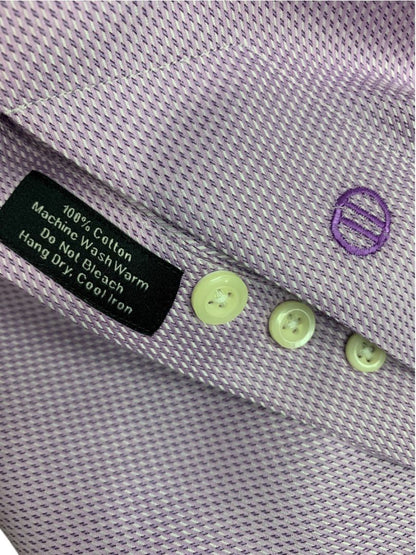 XL (17.5 32/33) David Donahue Mens Dress Shirt Button Up Purple White