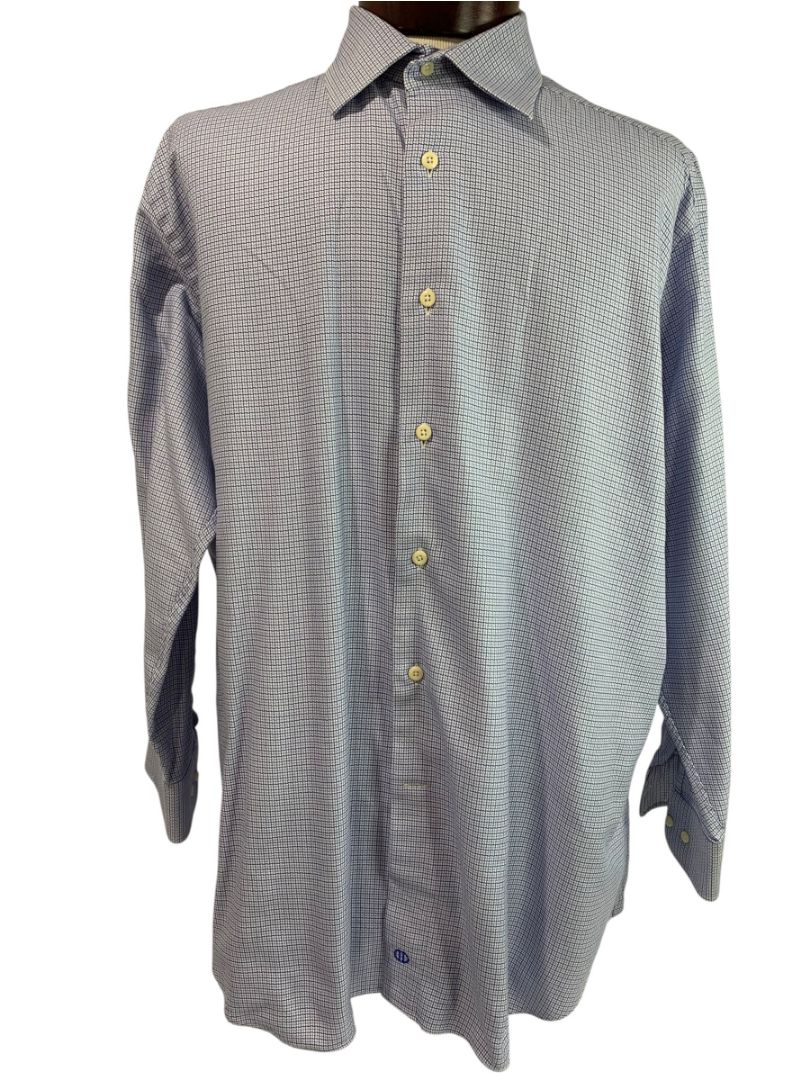 XL (17.5 32/33) David Donahue Mens Dress Shirt Button Up Woven Blue