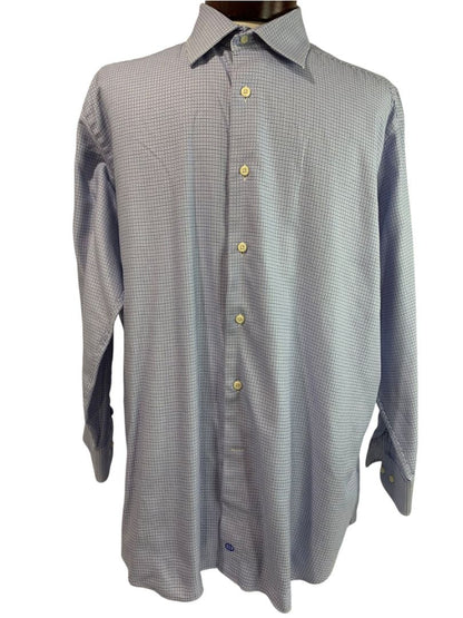 XL (17.5 32/33) David Donahue Mens Dress Shirt Button Up Woven Blue