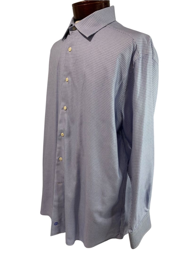 XL (17.5 32/33) David Donahue Mens Dress Shirt Button Up Woven Blue