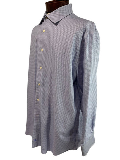 XL (17.5 32/33) David Donahue Mens Dress Shirt Button Up Woven Blue