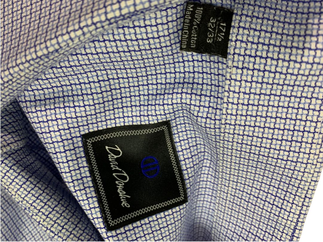 XL (17.5 32/33) David Donahue Mens Dress Shirt Button Up Woven Blue