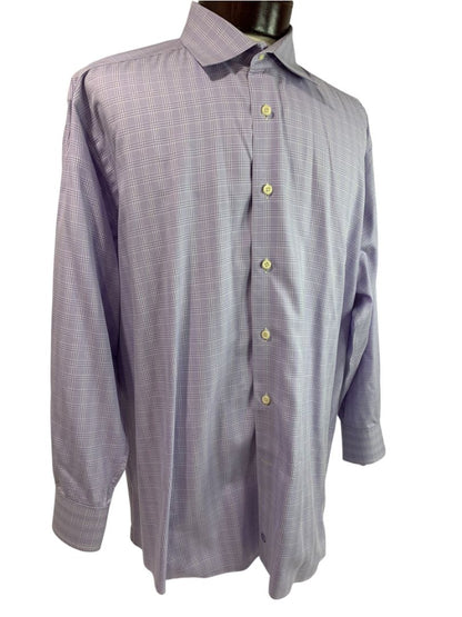 XL (17.5 32/33) David Donahue Mens Dress Shirt Button Up Light Purple Plaid