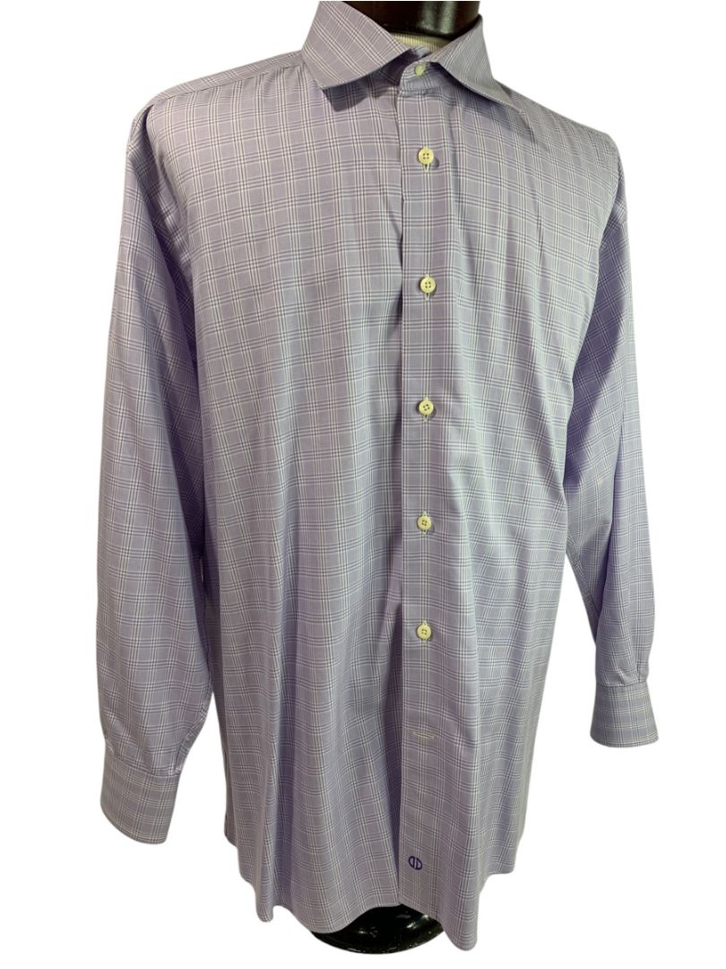 XL (17.5 32/33) David Donahue Mens Dress Shirt Button Up Light Purple Plaid
