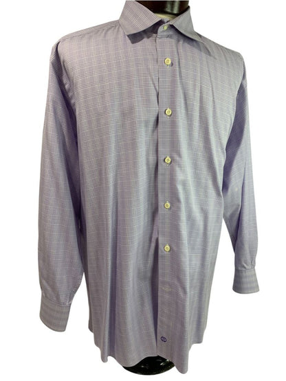XL (17.5 32/33) David Donahue Mens Dress Shirt Button Up Light Purple Plaid