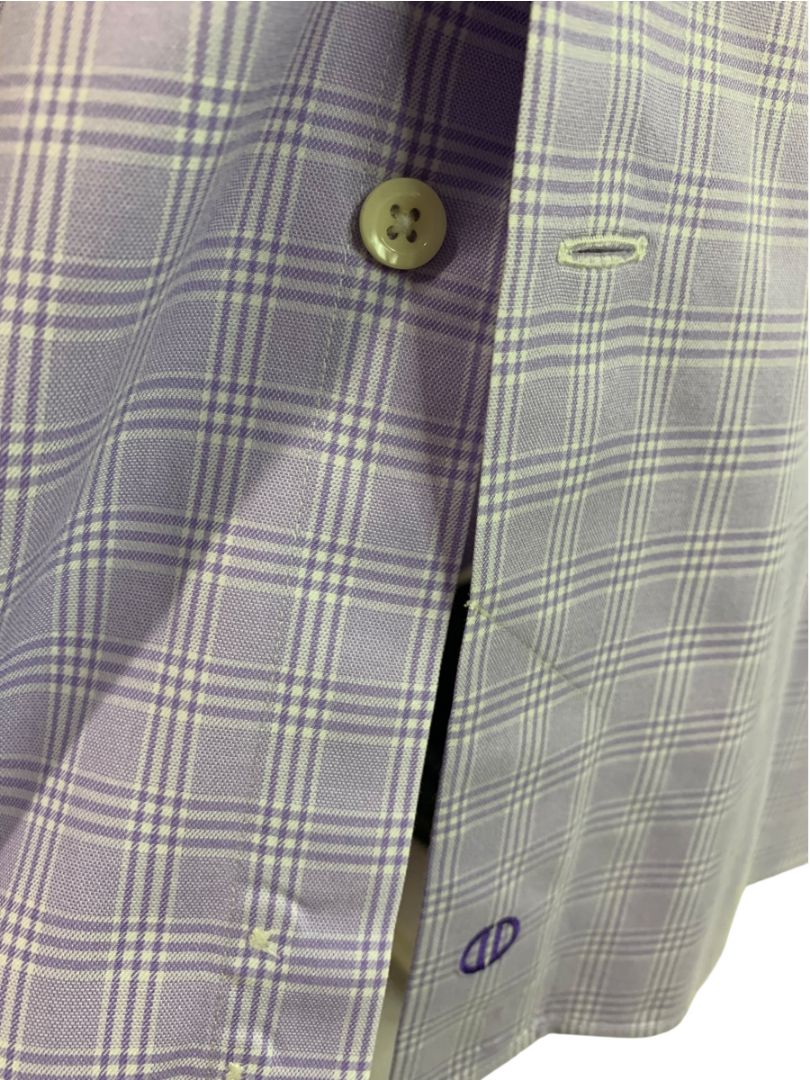 XL (17.5 32/33) David Donahue Mens Dress Shirt Button Up Light Purple Plaid