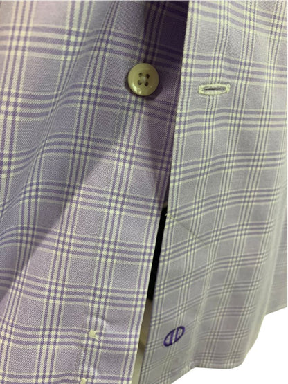 XL (17.5 32/33) David Donahue Mens Dress Shirt Button Up Light Purple Plaid