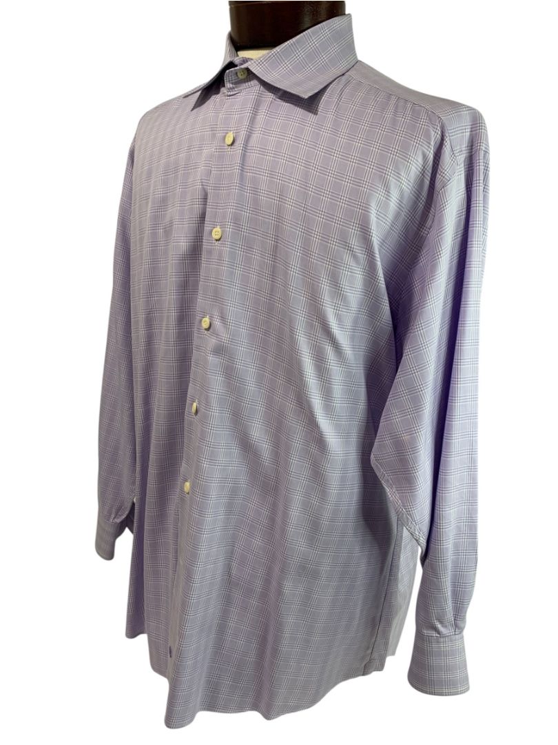 XL (17.5 32/33) David Donahue Mens Dress Shirt Button Up Light Purple Plaid