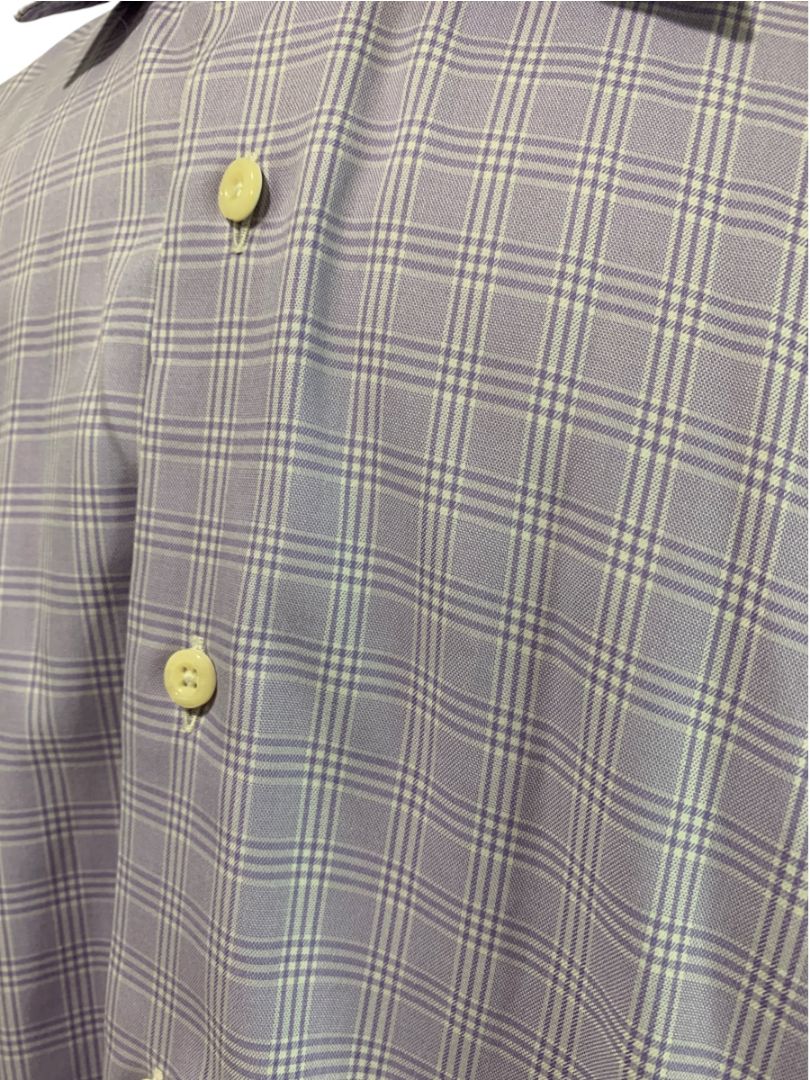 XL (17.5 32/33) David Donahue Mens Dress Shirt Button Up Light Purple Plaid
