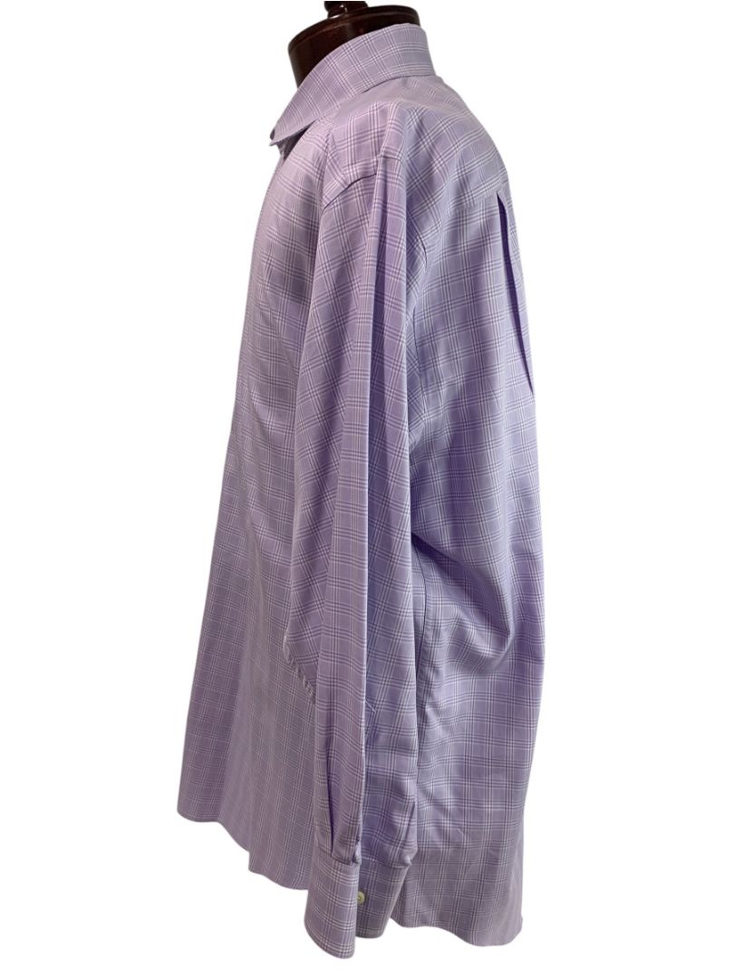 XL (17.5 32/33) David Donahue Mens Dress Shirt Button Up Light Purple Plaid