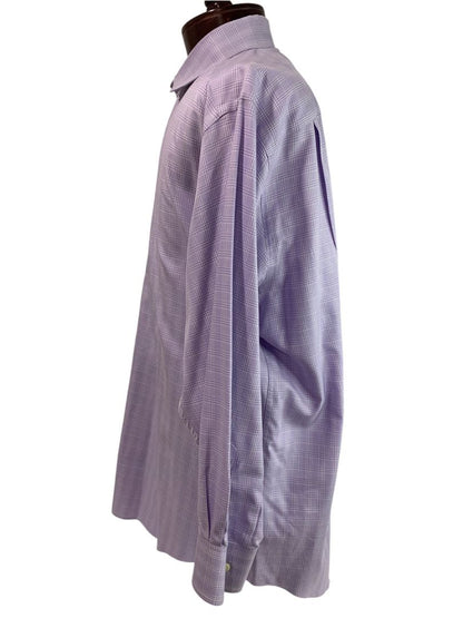 XL (17.5 32/33) David Donahue Mens Dress Shirt Button Up Light Purple Plaid