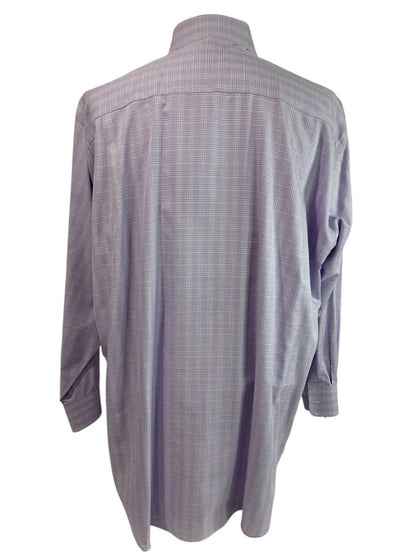 XL (17.5 32/33) David Donahue Mens Dress Shirt Button Up Light Purple Plaid