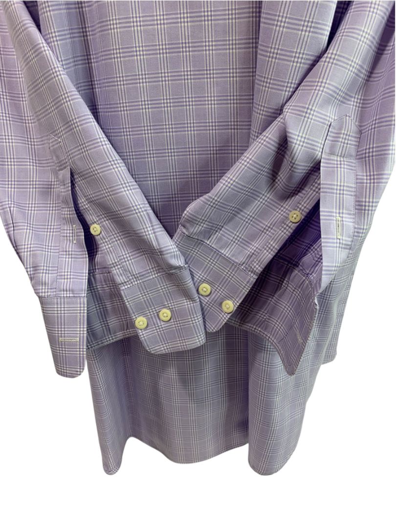 XL (17.5 32/33) David Donahue Mens Dress Shirt Button Up Light Purple Plaid