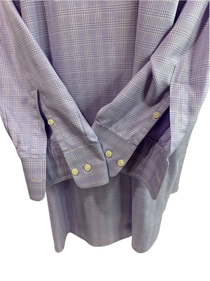XL (17.5 32/33) David Donahue Mens Dress Shirt Button Up Light Purple Plaid