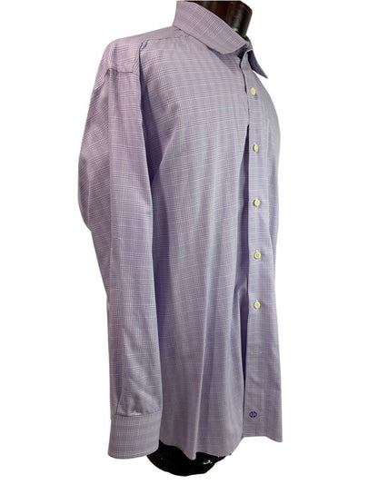 XL (17.5 32/33) David Donahue Mens Dress Shirt Button Up Light Purple Plaid