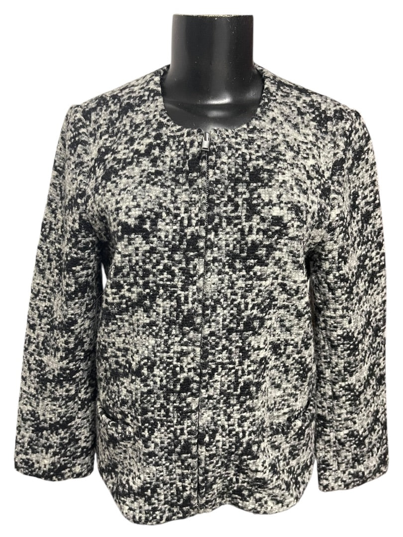Medium Ann Taylor Womens Full Zip Wool Blend Black White Jacket