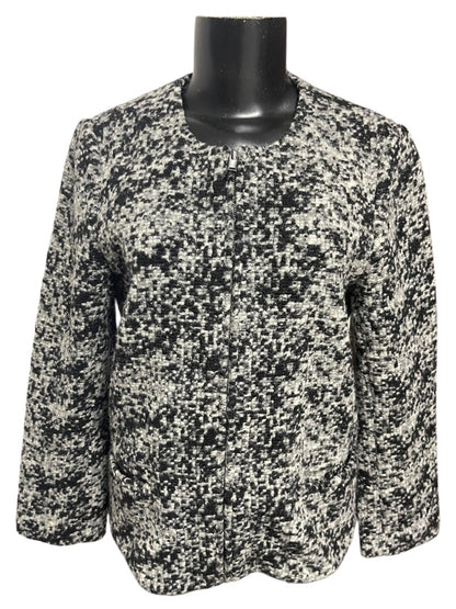 Medium Ann Taylor Womens Full Zip Wool Blend Black White Jacket