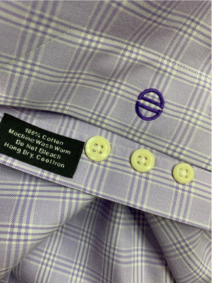 XL (17.5 32/33) David Donahue Mens Dress Shirt Button Up Light Purple Plaid