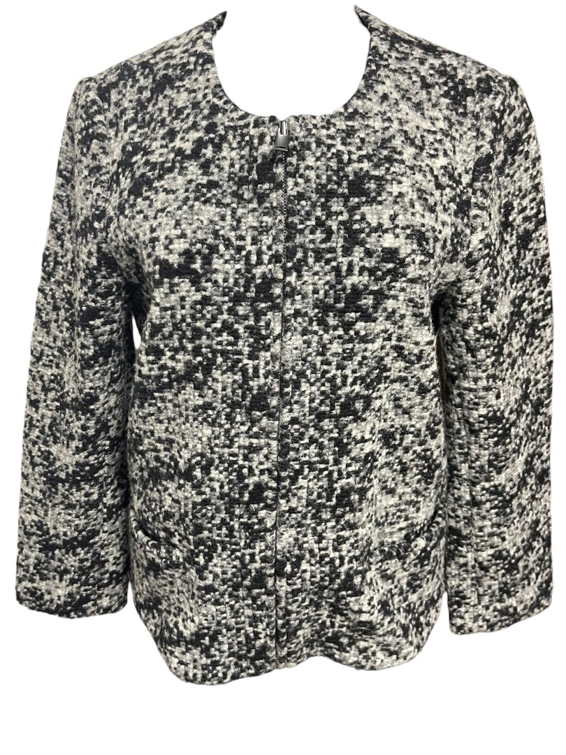 Medium Ann Taylor Womens Full Zip Wool Blend Black White Jacket