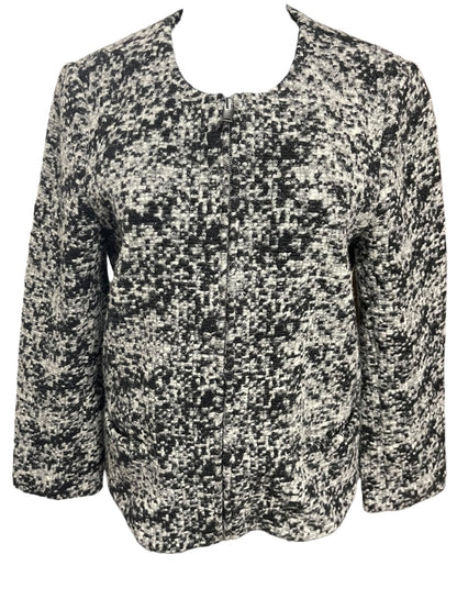 Medium Ann Taylor Womens Full Zip Wool Blend Black White Jacket